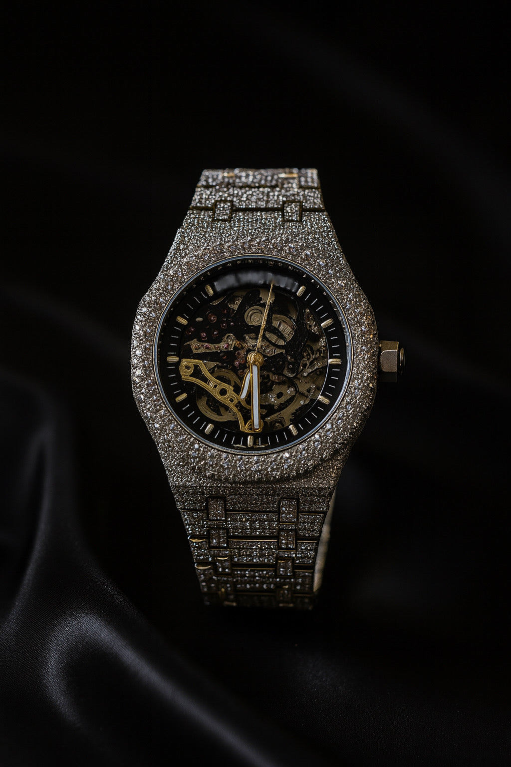 Moissanite Audemars Style Watch – Skeleton Full Ice Edition
