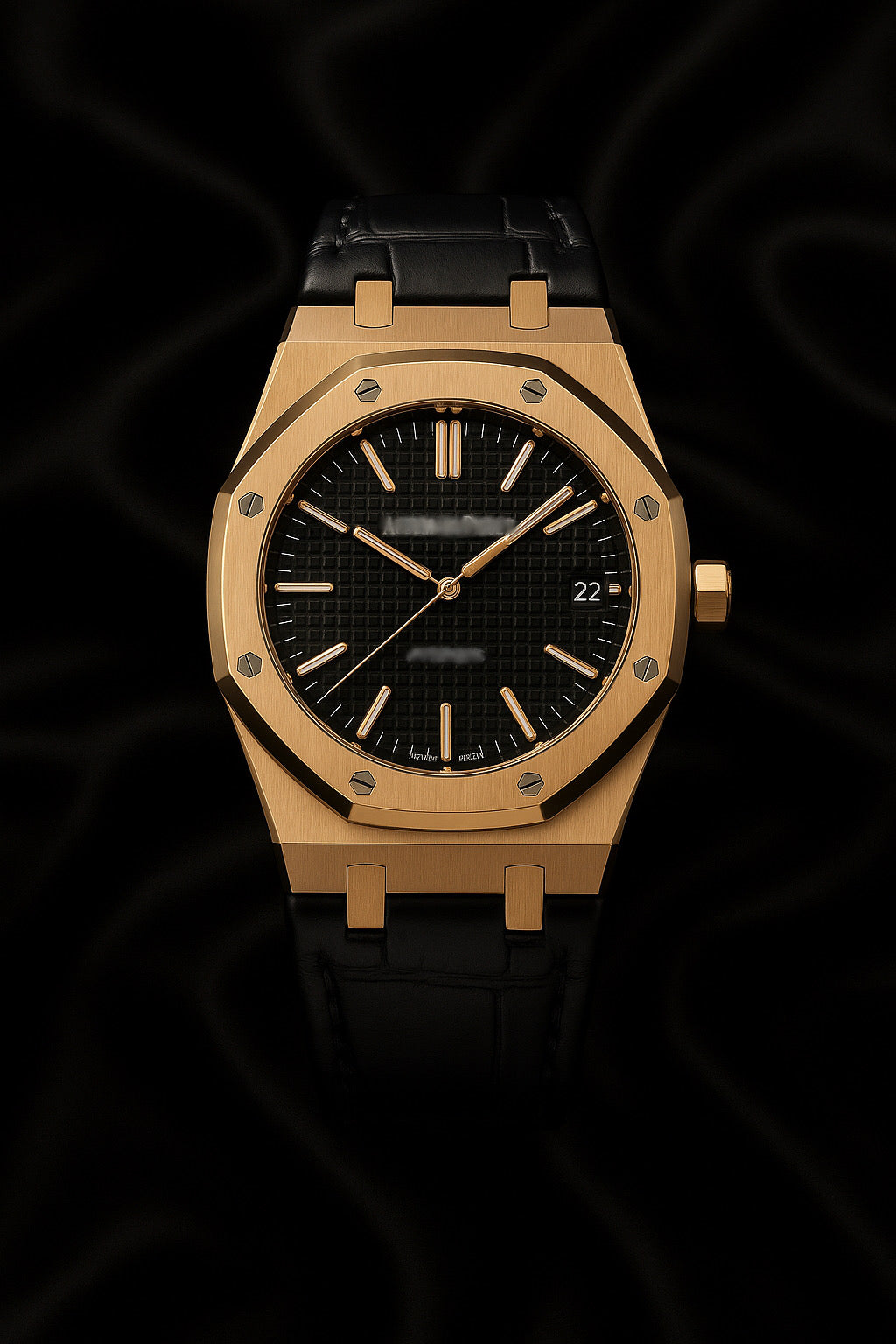 AUDEMARS PIGUET STYLE ROYAL OAK 41mm BLACK TEXTURED DIAL ON BLACK LEATHER