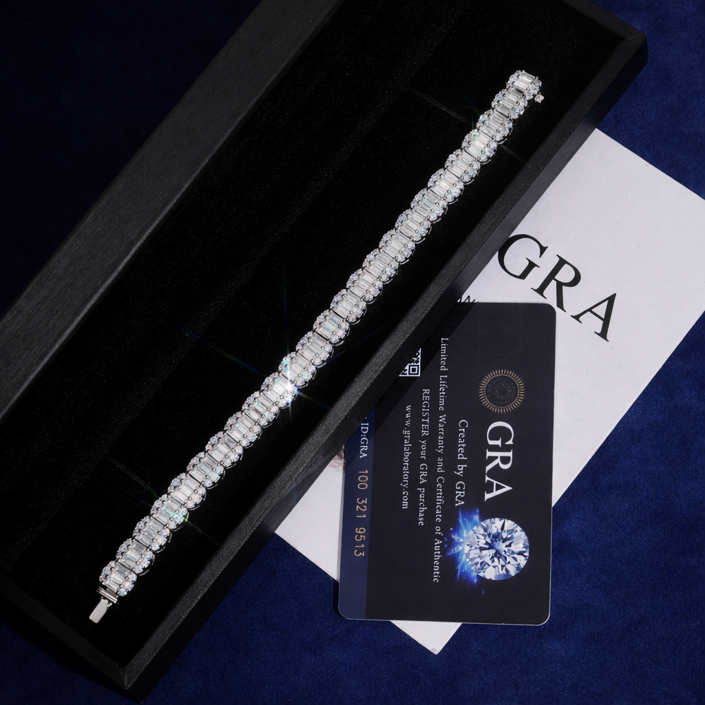 EMERALD BAGUETTE HALO MOISSANITE BRACELET