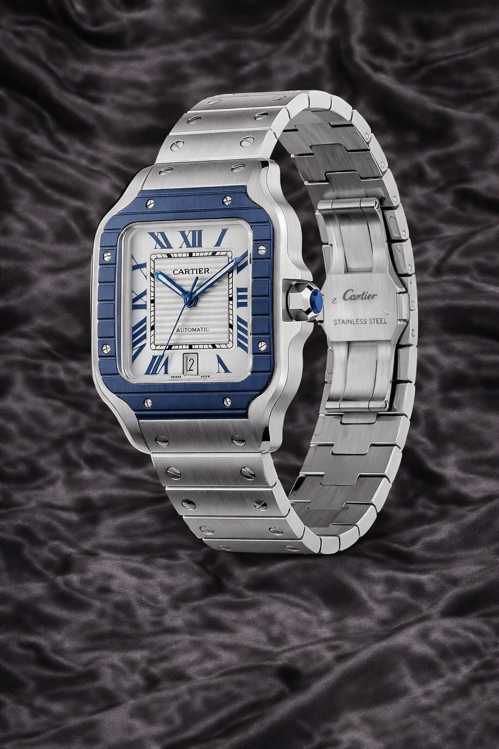 CARTIER SANTOS SILVER BLUE STYLE 39.8MM