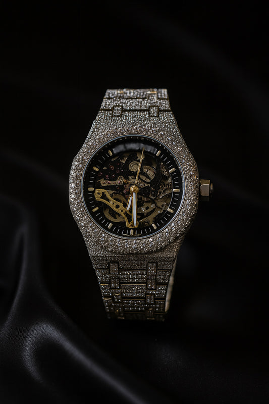 Moissanite Audemars Style Watch – Skeleton Full Ice Edition