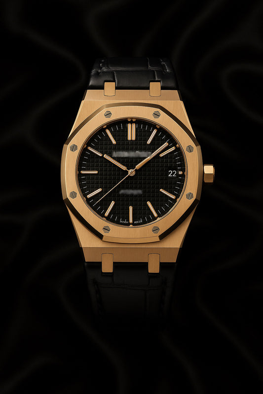 Audemars Piguet Style Royal Oak 41 mm Esfera negra texturizada sobre piel negra