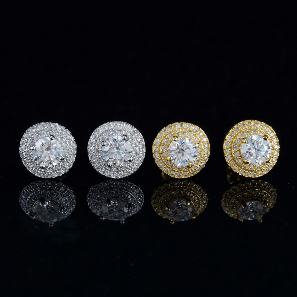 ROUND HALO MOISSANITE STUDS EARRINGS