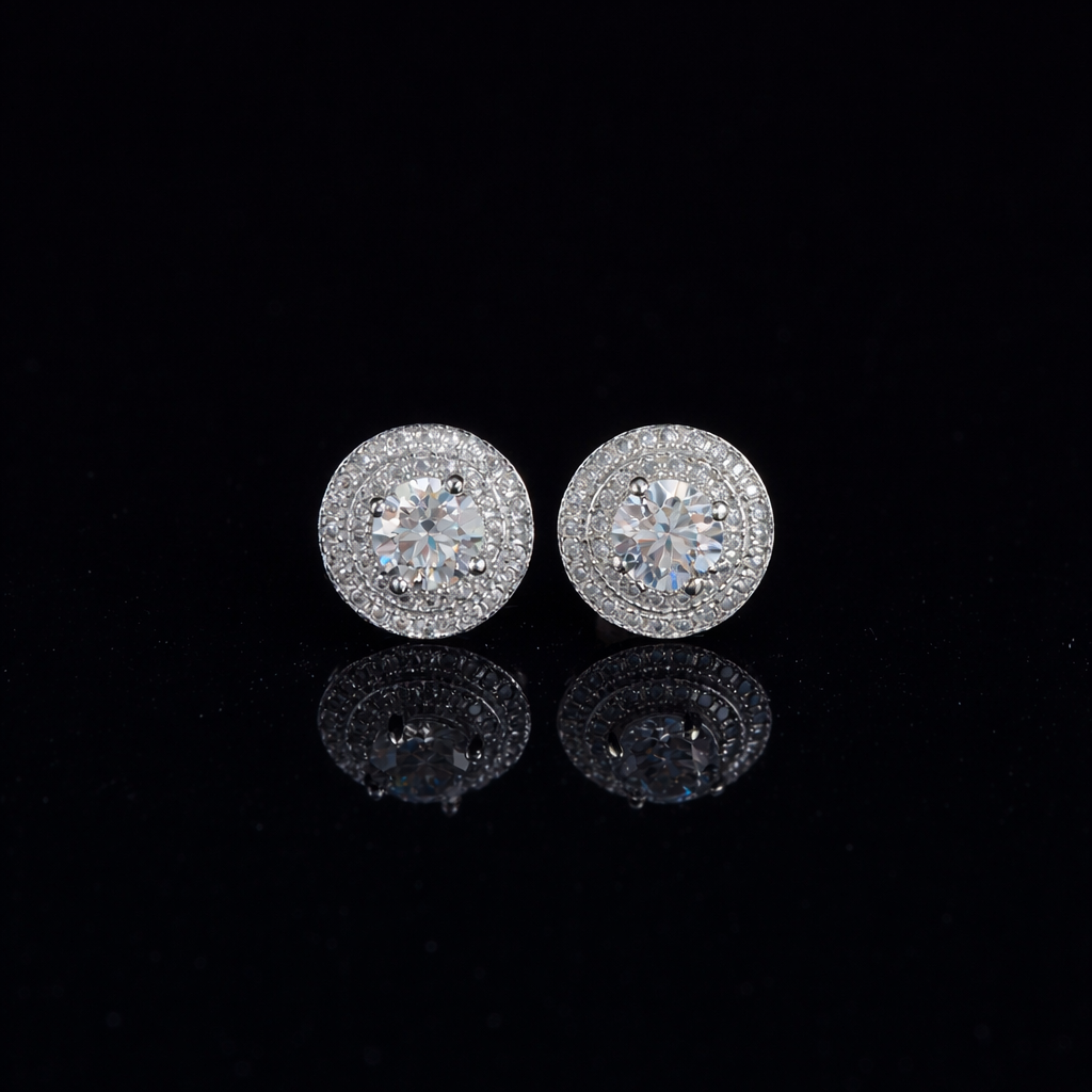 ROUND HALO MOISSANITE STUDS EARRINGS