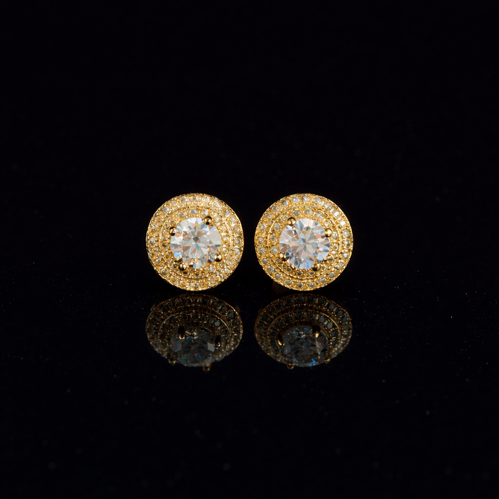 ROUND HALO MOISSANITE STUDS EARRINGS
