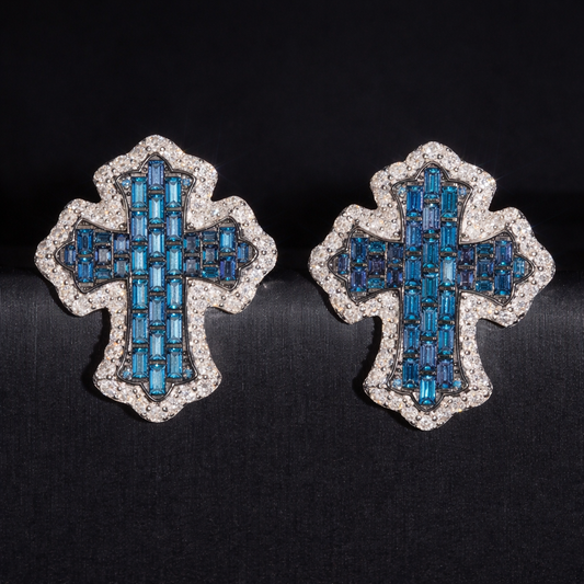 ICED BLUE CROSS MOISSANITE EARRINGS