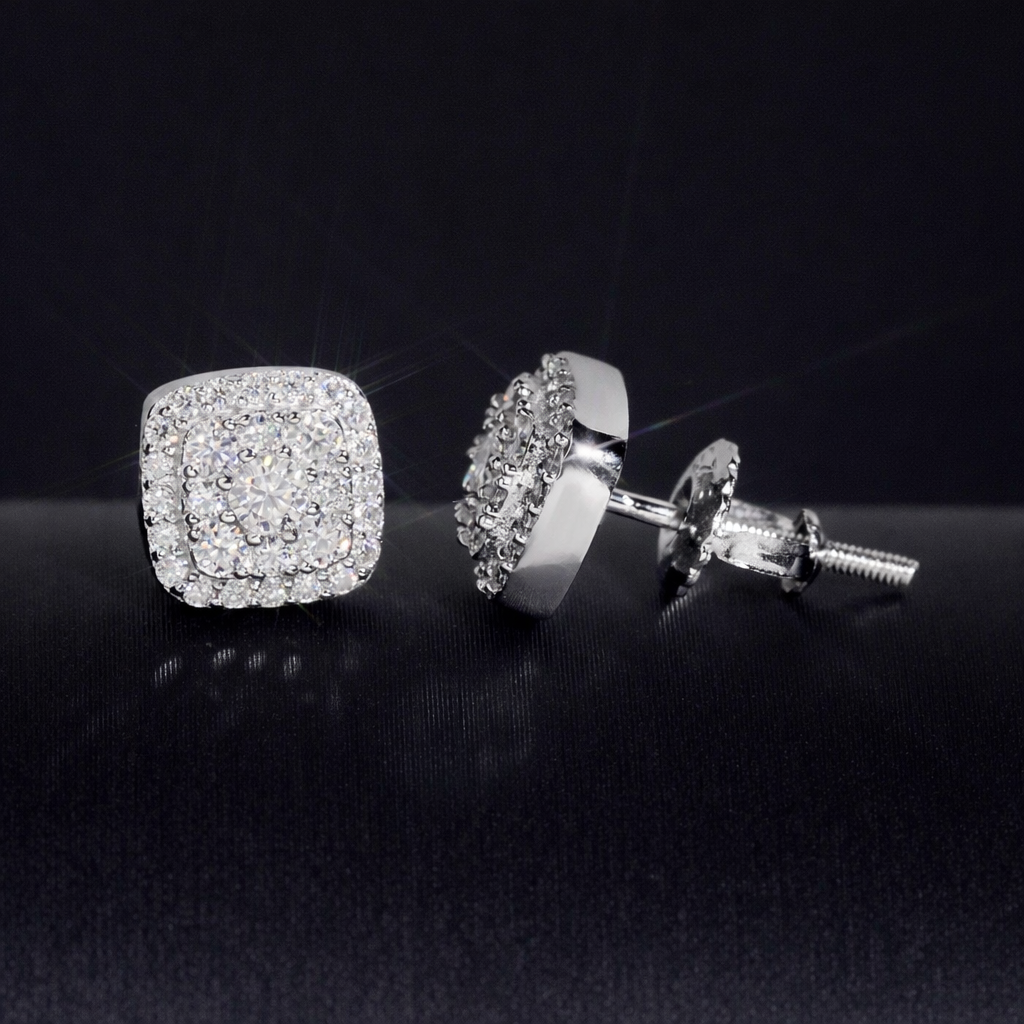 SQUARE HALO VVS MOISSANITE EARRINGS