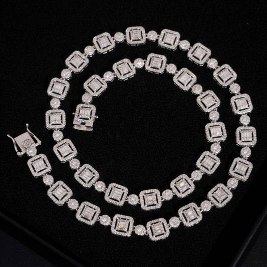 IMPERIAL BAGUETTE HALO TENNIS NECKLACE