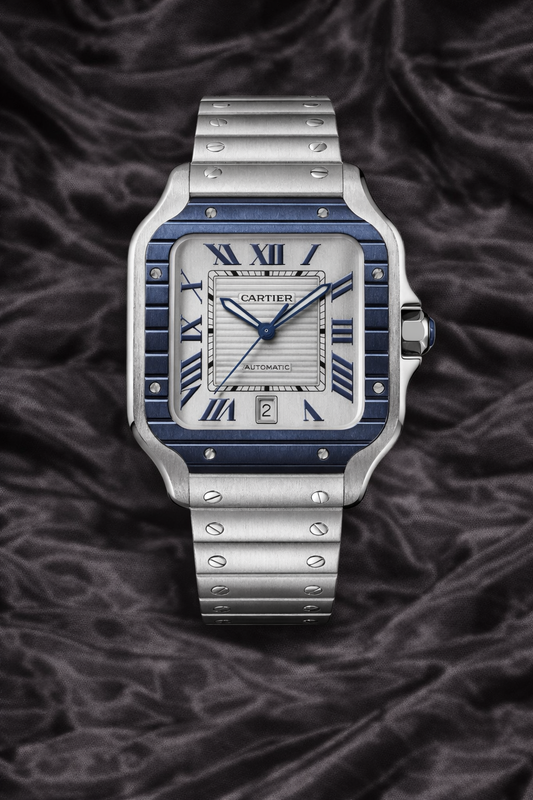 CARTIER SANTOS SILVER BLUE STYLE 39.8MM