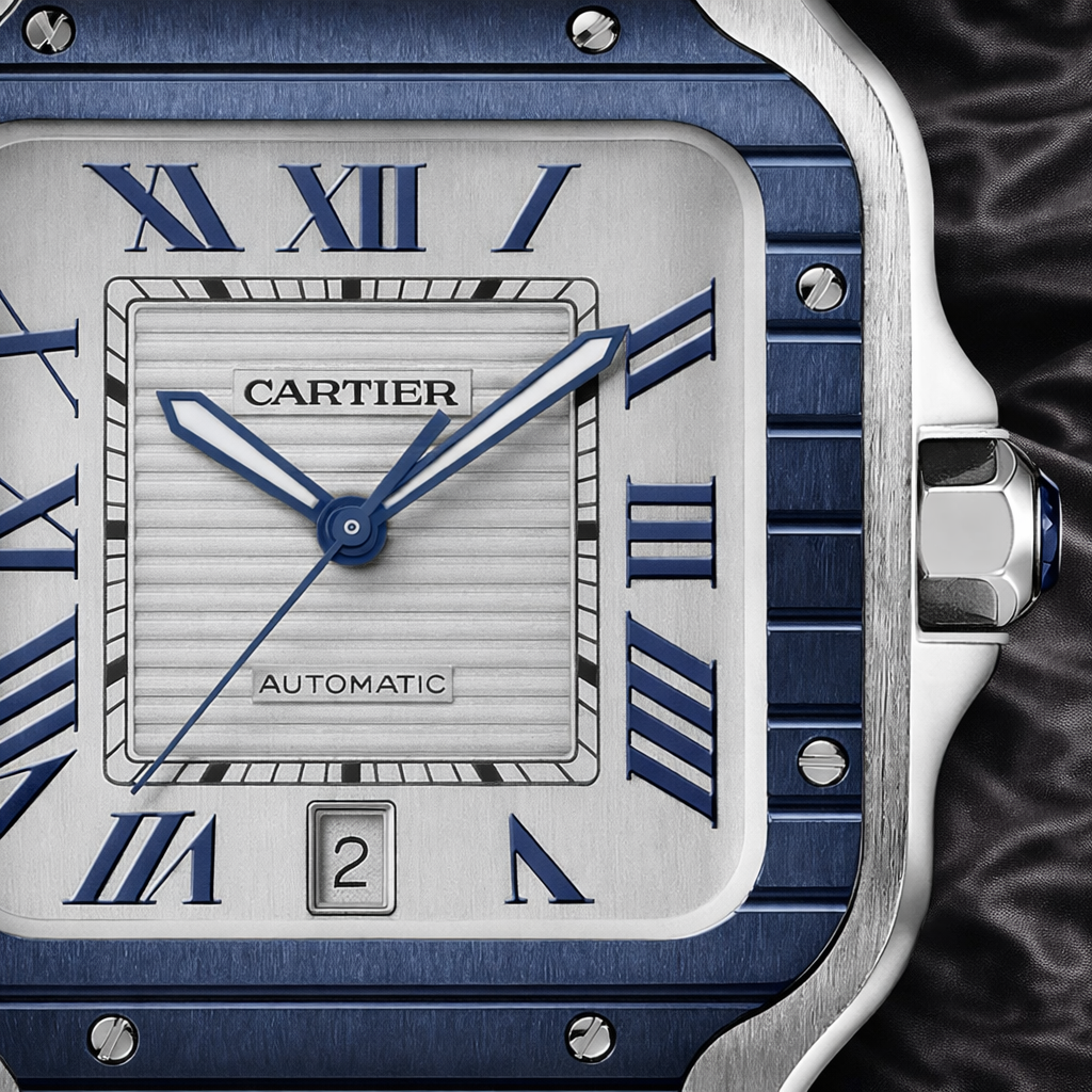 CARTIER SANTOS SILVER BLUE STYLE 39.8MM