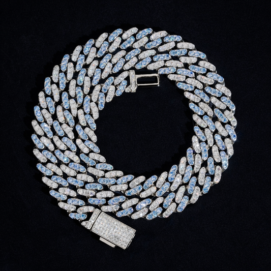 TWO TONE BLUE AND WHITE MOISSANITE DIAMOND CUBAN 10mm