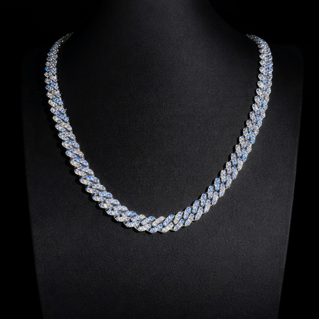 TWO TONE BLUE AND WHITE MOISSANITE DIAMOND CUBAN 10mm