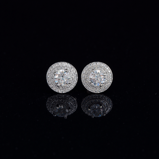 ROUND HALO MOISSANITE STUDS EARRINGS