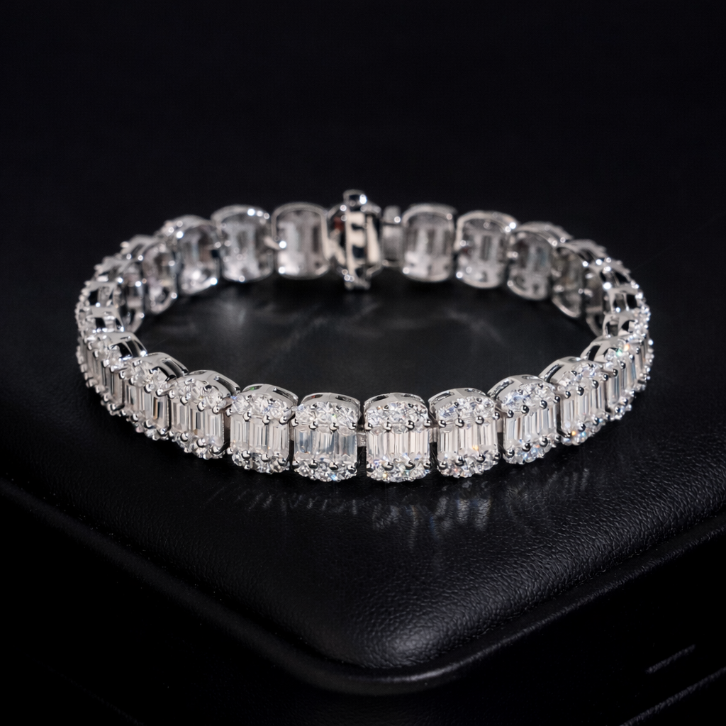 EMERALD BAGUETTE HALO MOISSANITE BRACELET