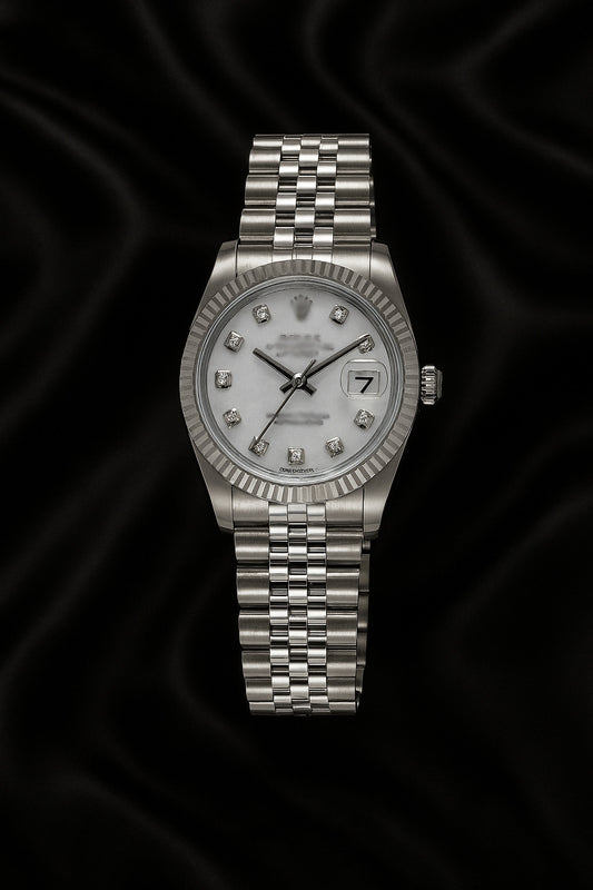 ROLEX DATEJUST STYLE 31 mm ESFERA DE DIAMANTES NEGROS BLANCOS
